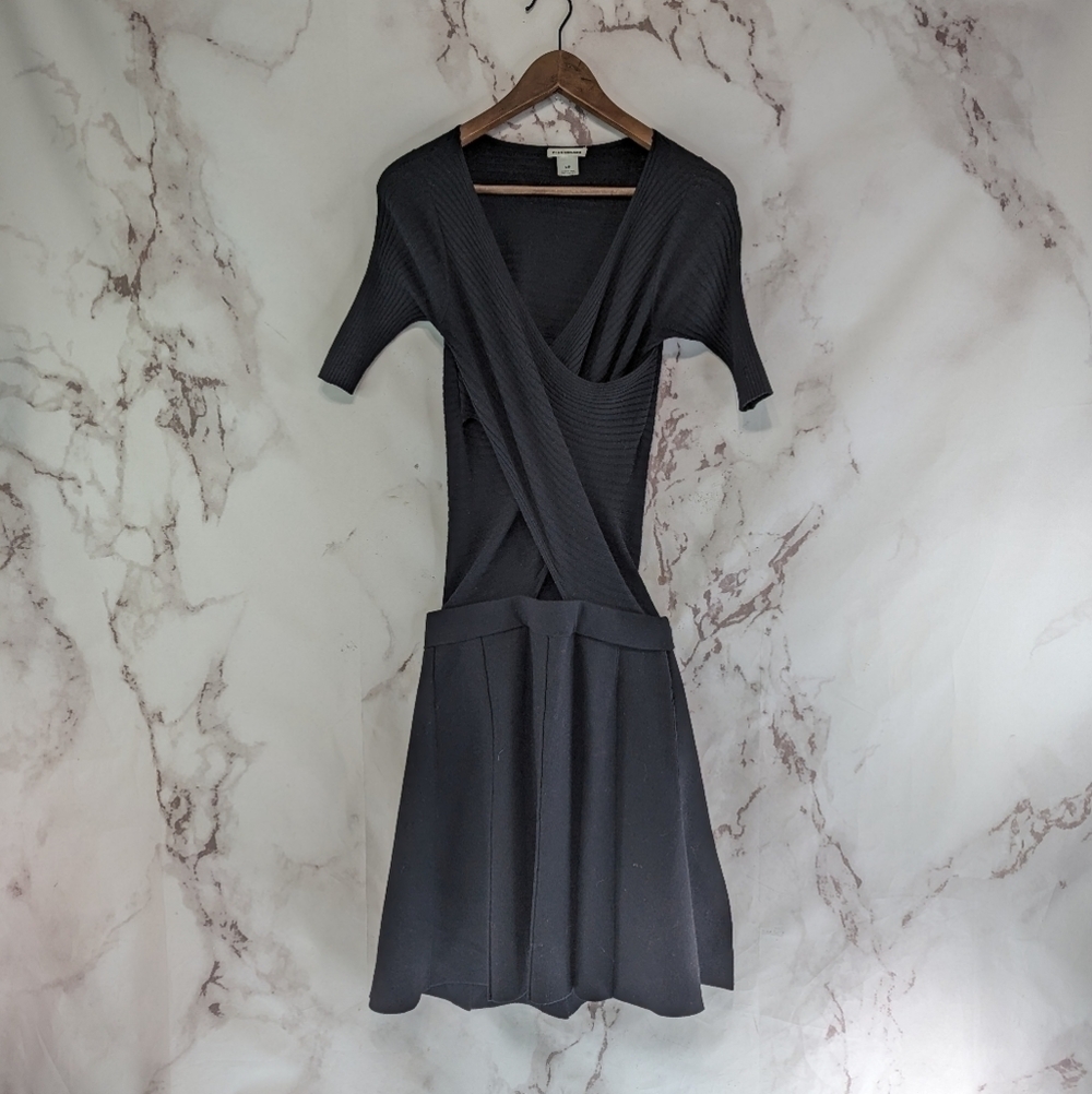 Club Monaco Dress Womens 4 6 Small Black Sweater Cut Out Faux Wrap Fit Flare